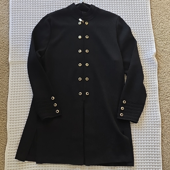 St. John Elegant Black Zip Military Cardigan Coat with Gold  Size 12 - Picture 6 of 16